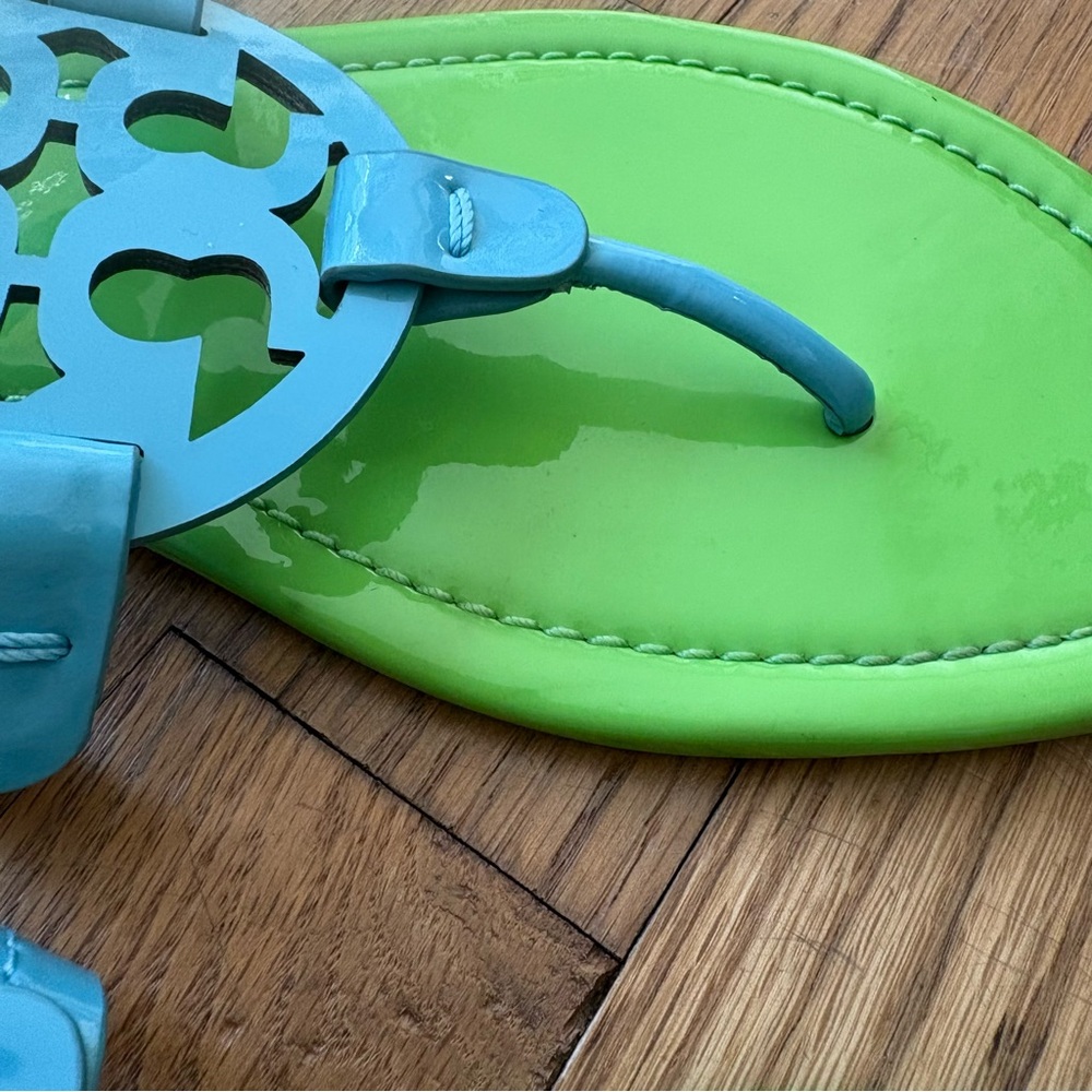 Tory Burch x BonBon Women's Miller Sandals Pineapple Blueberry Green Blue 10 - Picture 9 of 11